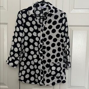 Variation Women’s Stylish Black and White Polka Dot Button Down Shirt Size L